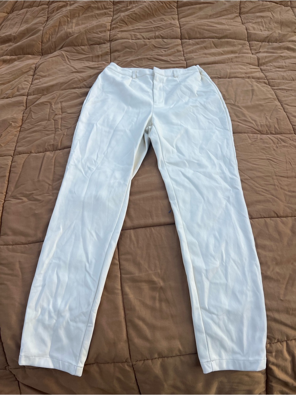 Marc New York Women’s Straight Leg Cream Pants Faux Leather Grunge Size 6